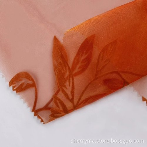 Famous brand elegance organza flocking floral fabric